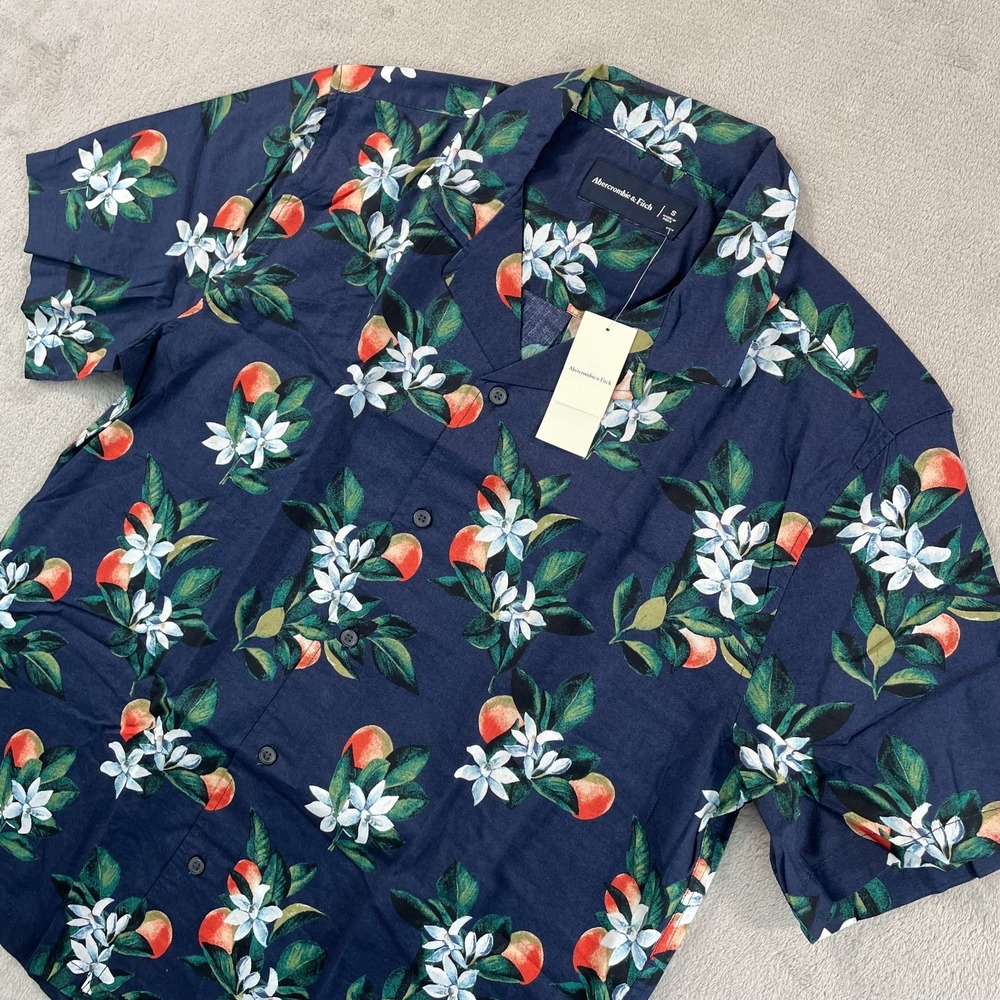 ABERCROMBIE &FITCH Hawaiian Camp Shirt Men Small Blue Multi‎ Floral SS NWT $50